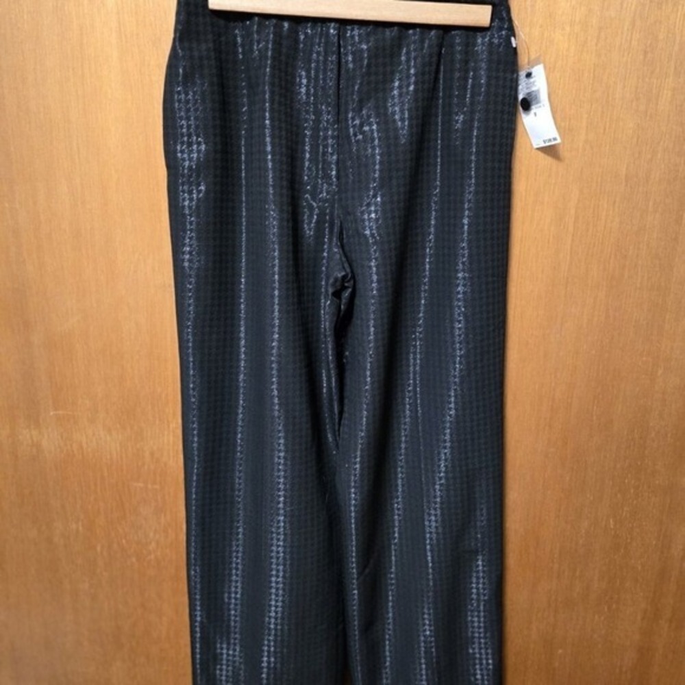 Anne Klein AK NWT Sport Black Houndstooth Metallic Flare Pants Size 8‎
